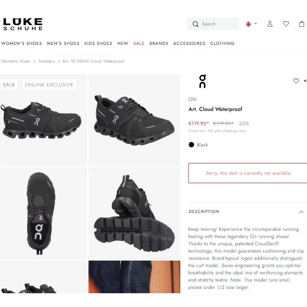 ON Art. Cloud Waterproof Swiss Running Sneakers Womens 8.5M Black Athletic Shoes - Picture 5 of 11